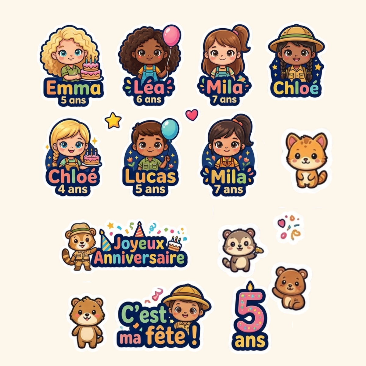Pack Anniv XL — Le pack complet avec 10 stickers prénom + grand sticker  géant
