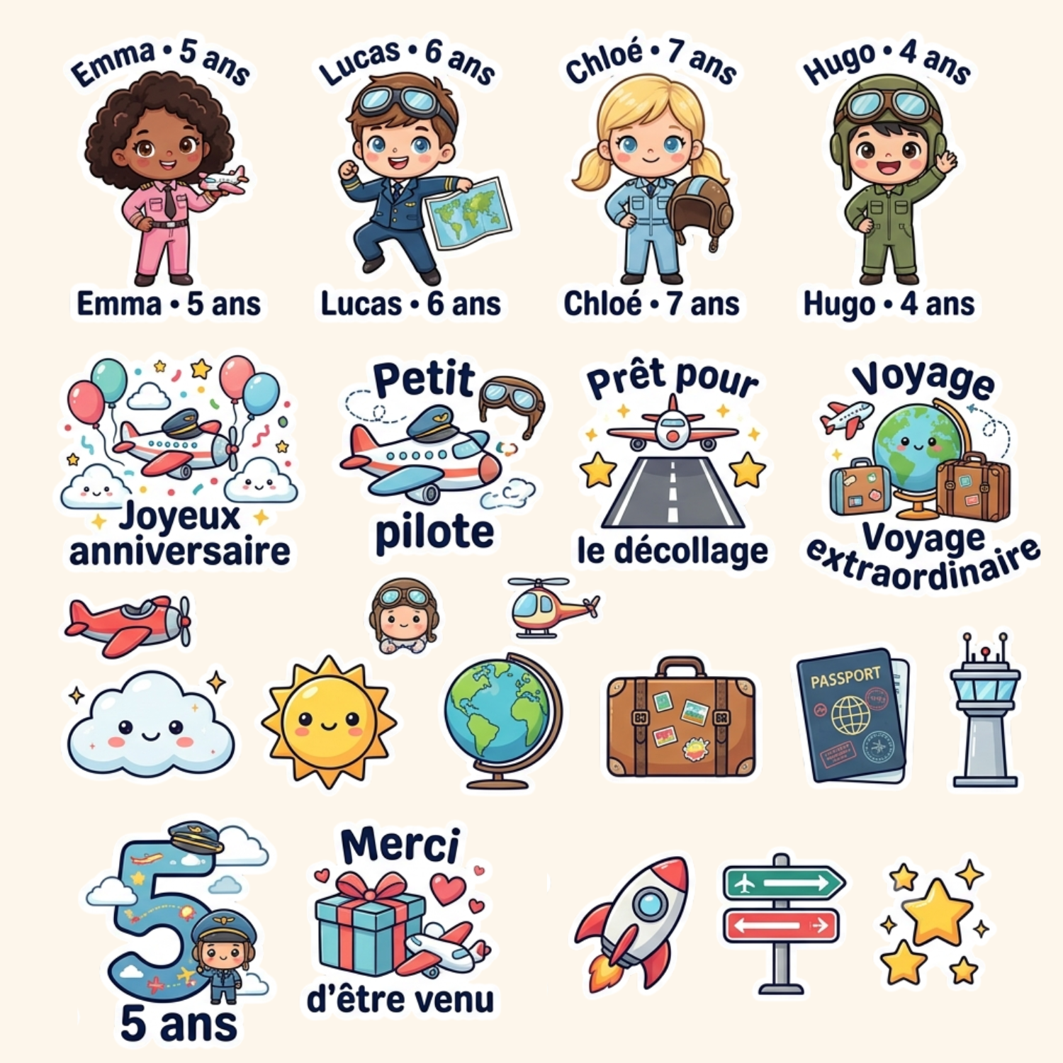 Pack Anniv XL — Le pack complet avec 10 stickers prénom + grand sticker  géant