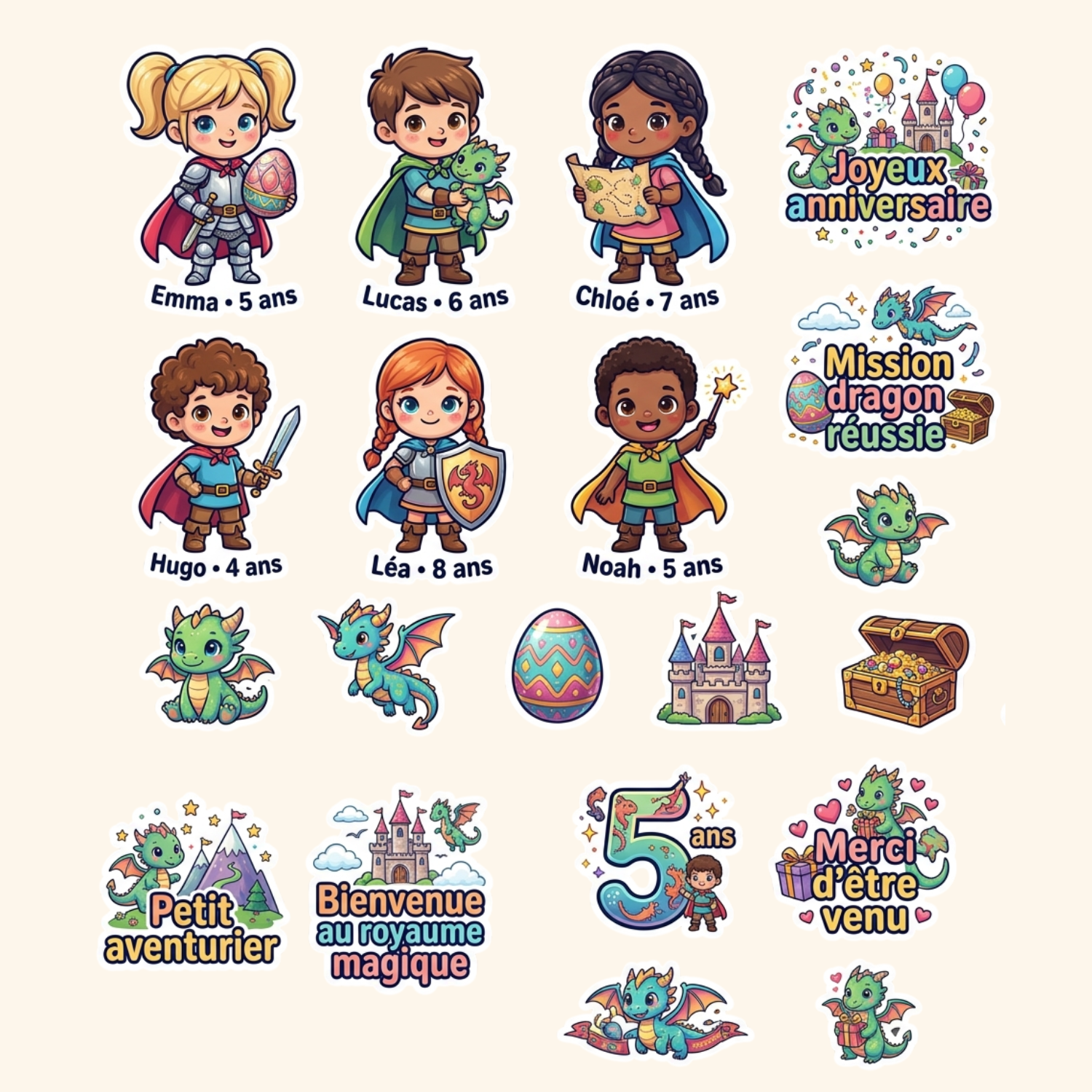 Pack Anniv XL — Le pack complet avec 10 stickers prénom + grand sticker  géant