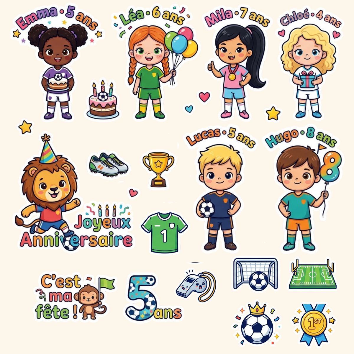 Pack Anniv XL — Le pack complet avec 10 stickers prénom + grand sticker  géant
