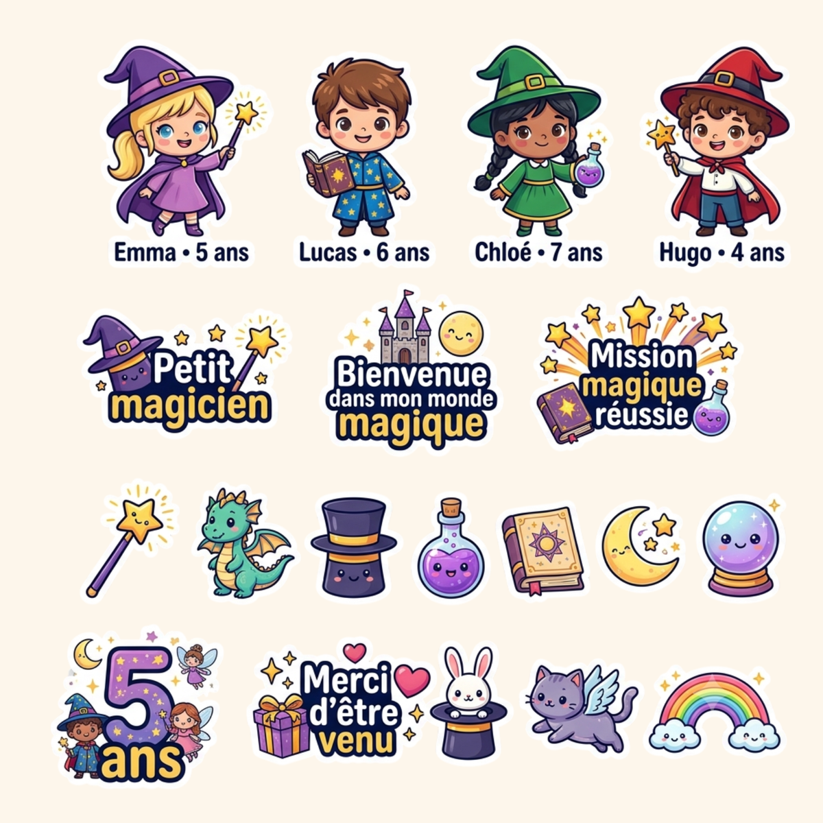 Pack Anniv XL — Le pack complet avec 10 stickers prénom + grand sticker  géant