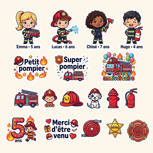 Pack Anniv Complet — 12 stickers déco + 5 stickers prénom personnalisés