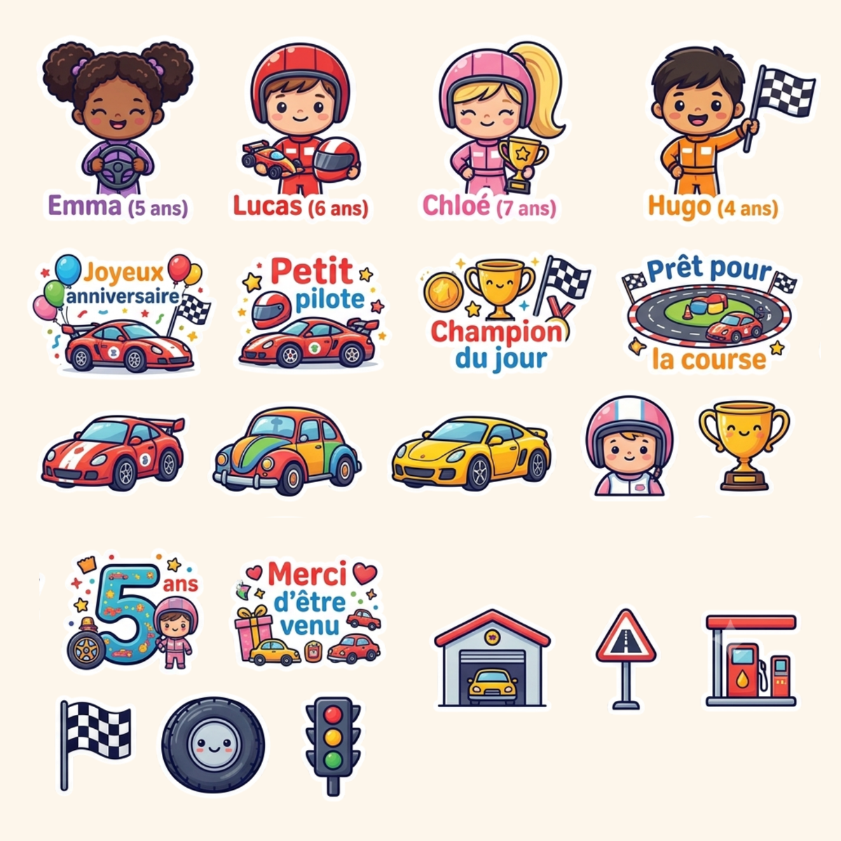 Pack Anniv XL — Le pack complet avec 10 stickers prénom + grand sticker  géant